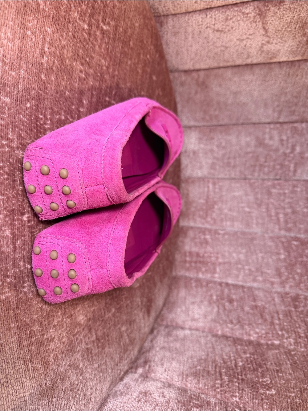 Tory Burch Hot Pink Suede Logo Driving Loafers - Picture 3 of 4